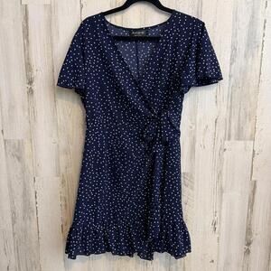 Relipop Women’s Large Navy Blue Polka Dot Wrap Dress Short Sleeve